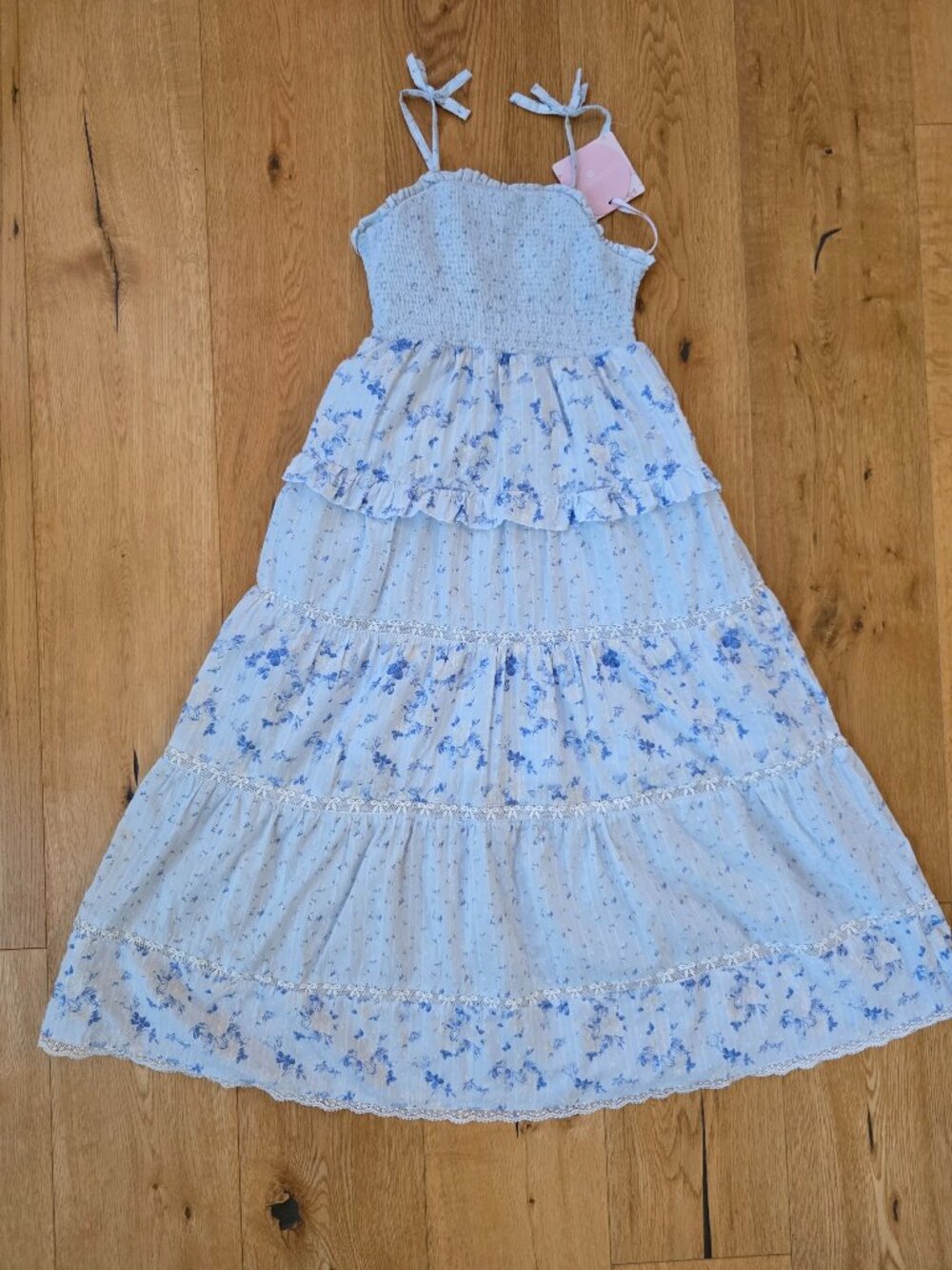 LoveShackFancy x Target Girls Budding Florals Tiered Maxi Dress Blue NWT 14